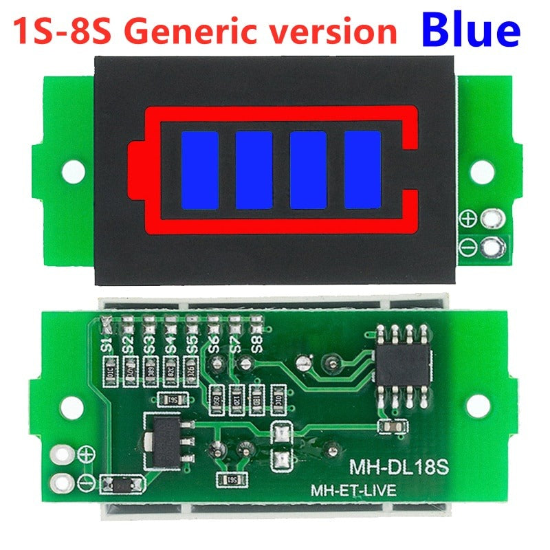 1S 2S 3S 4S Single 3.7V Lithium Battery Capacity Indicator Module, 4.2V Blue Screen Li-Ion Power Tester, Voltage Display for DIY Projects, Electric Scooter, E-bike, and Power Banks