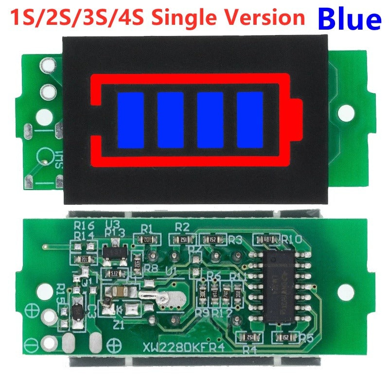 1S 2S 3S 4S Single 3.7V Lithium Battery Capacity Indicator Module, 4.2V Blue Screen Li-Ion Power Tester, Voltage Display for DIY Projects, Electric Scooter, E-bike, and Power Banks