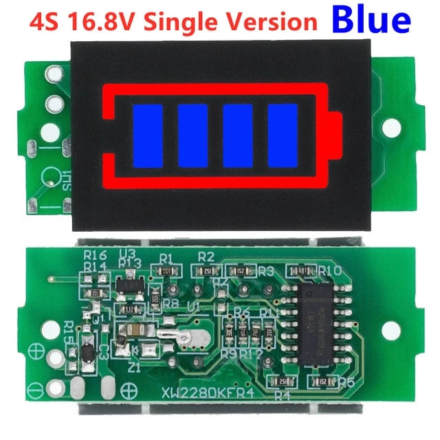 1S 2S 3S 4S Single 3.7V Lithium Battery Capacity Indicator Module, 4.2V Blue Screen Li-Ion Power Tester, Voltage Display for DIY Projects, Electric Scooter, E-bike, and Power Banks